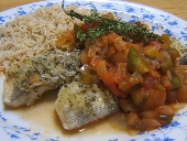 Baked Cod Fish with Creole Source